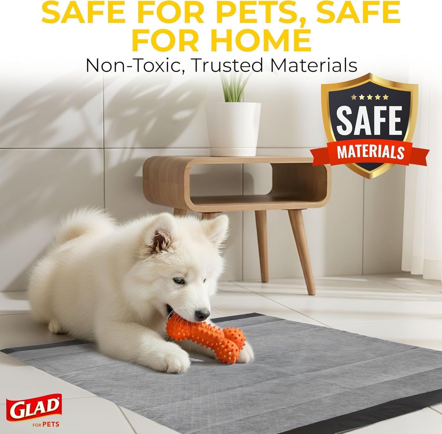 Glad for Pets Black Charcoal Puppy Pads - High-Rise Apartment Bathroom Tile Potty Station, 23 x 23 in, 100 Count