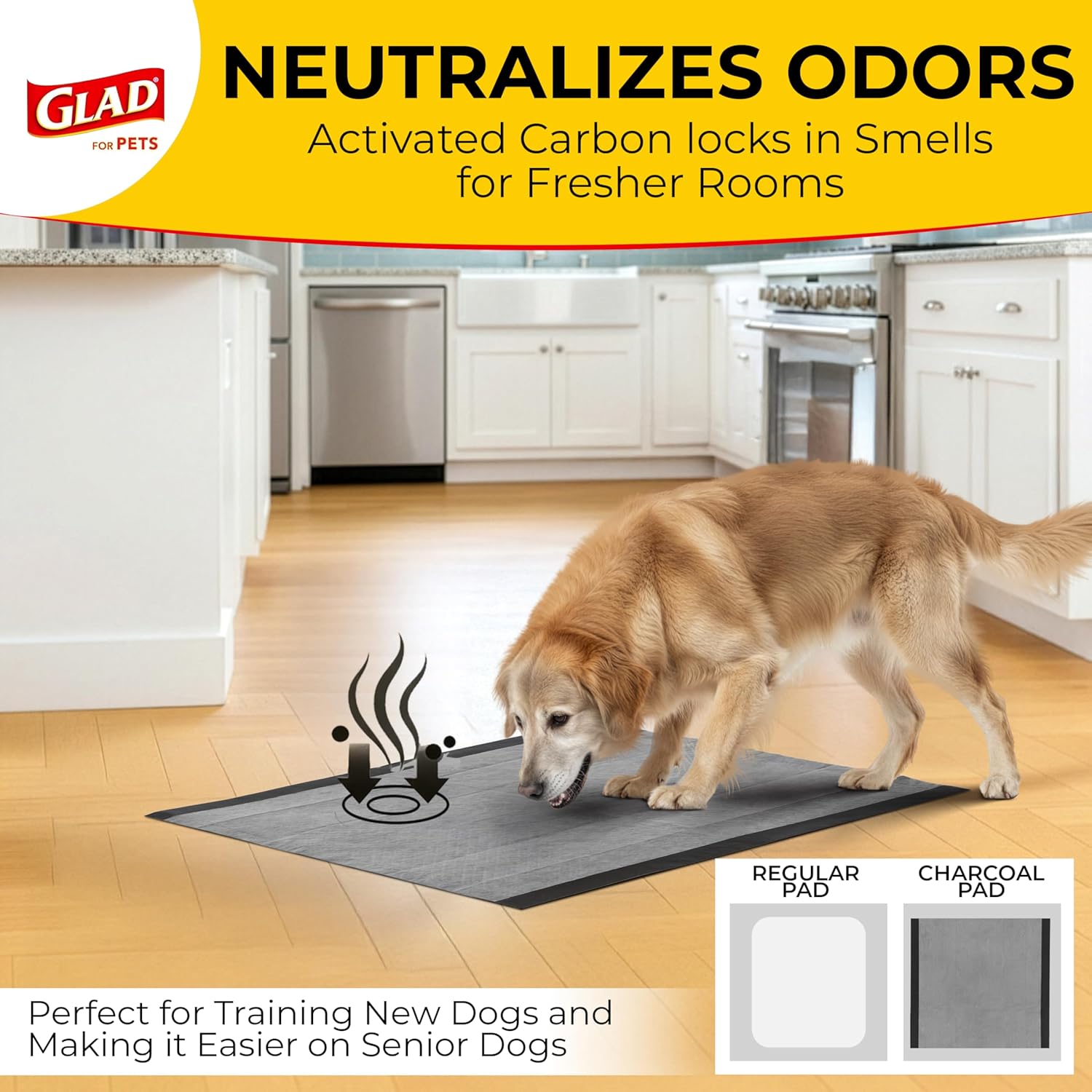 Glad for Pets Black Charcoal Puppy Pads - Odor-Control Wellness for Housebreaking, 23 x 23 in, 100 Count