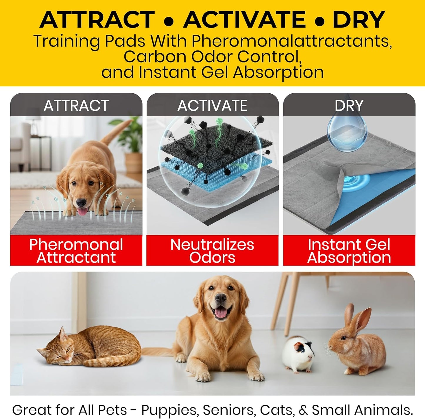Glad for Pets Black Charcoal Puppy Pads - Odor-Control Wellness for Housebreaking, 23 x 23 in, 100 Count