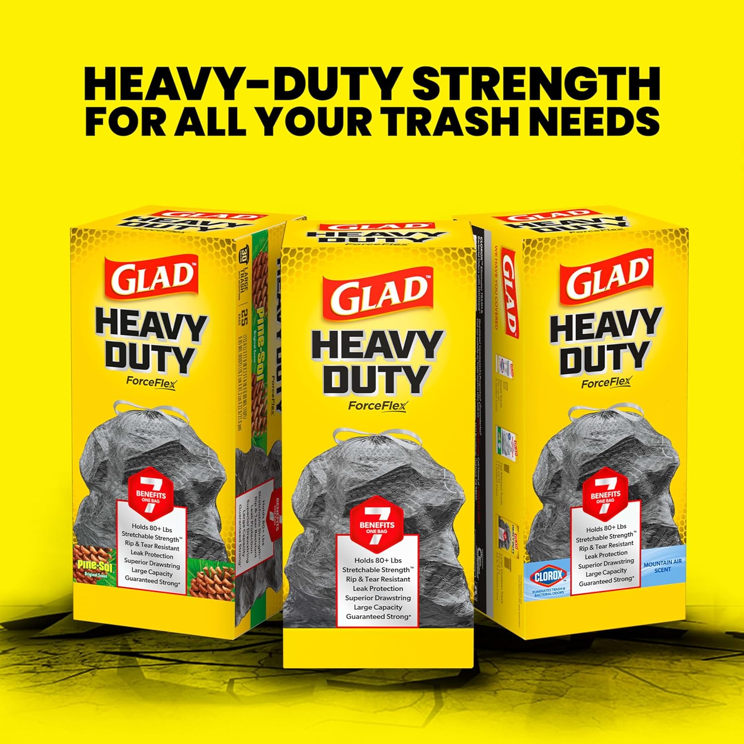 Glad ForceFlex Heavy Duty Trash Bags for Backyard and Patio Cleanup, 30 Gal Odor-Blocking Drawstring, 50 Ct