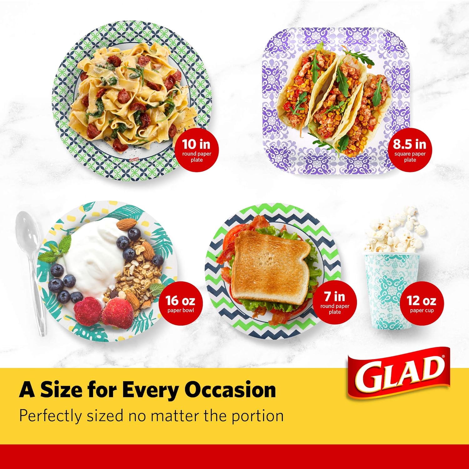 Glad Heavy Duty Paper Plates – 10 Inch Soak-Proof Disposable Plates for Picnics, Camping, and Backyard BBQs, 100 Count