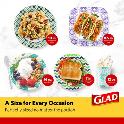 Glad Heavy Duty Paper Plates – 10 Inch Soak-Proof Disposable Plates for Picnics, Camping, and Backyard BBQs, 100 Count