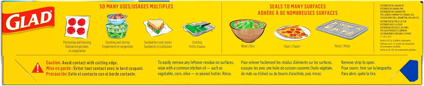 Glad Press'N Seal Food Wrap – Meal Prep Containers for Busy Home Cooks, Airtight Sealing Roll for Refrigerator and Freezer Storage