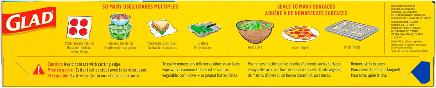 Glad Press'N Seal Food Wrap – Meal Prep Containers for Busy Home Cooks, Airtight Sealing Roll for Refrigerator and Freezer Storage