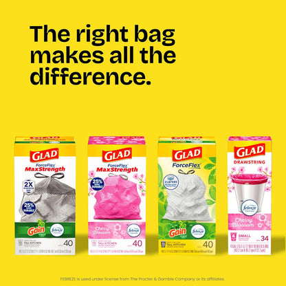 Glad Tall Kitchen Drawstring Trash Bags – Febreze Fresh Clean 13 Gallon for Mindful Home Routines, Odor-Neutralizing 110 Count