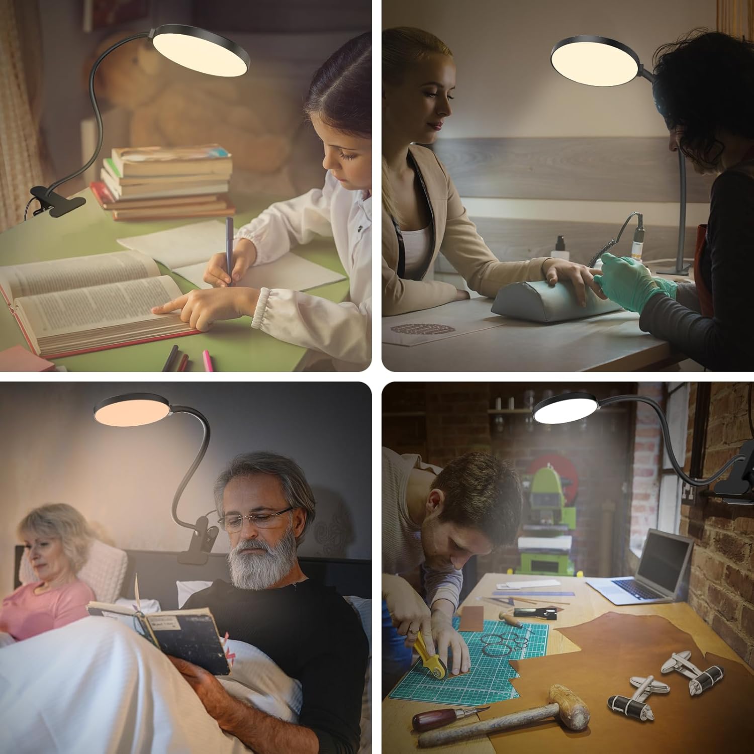 Glocusent Flicker-Free Clip-On Reading Light for Bed – Eye-Caring Warm LED Lamp with Nightlight for Wind-Down Routine
