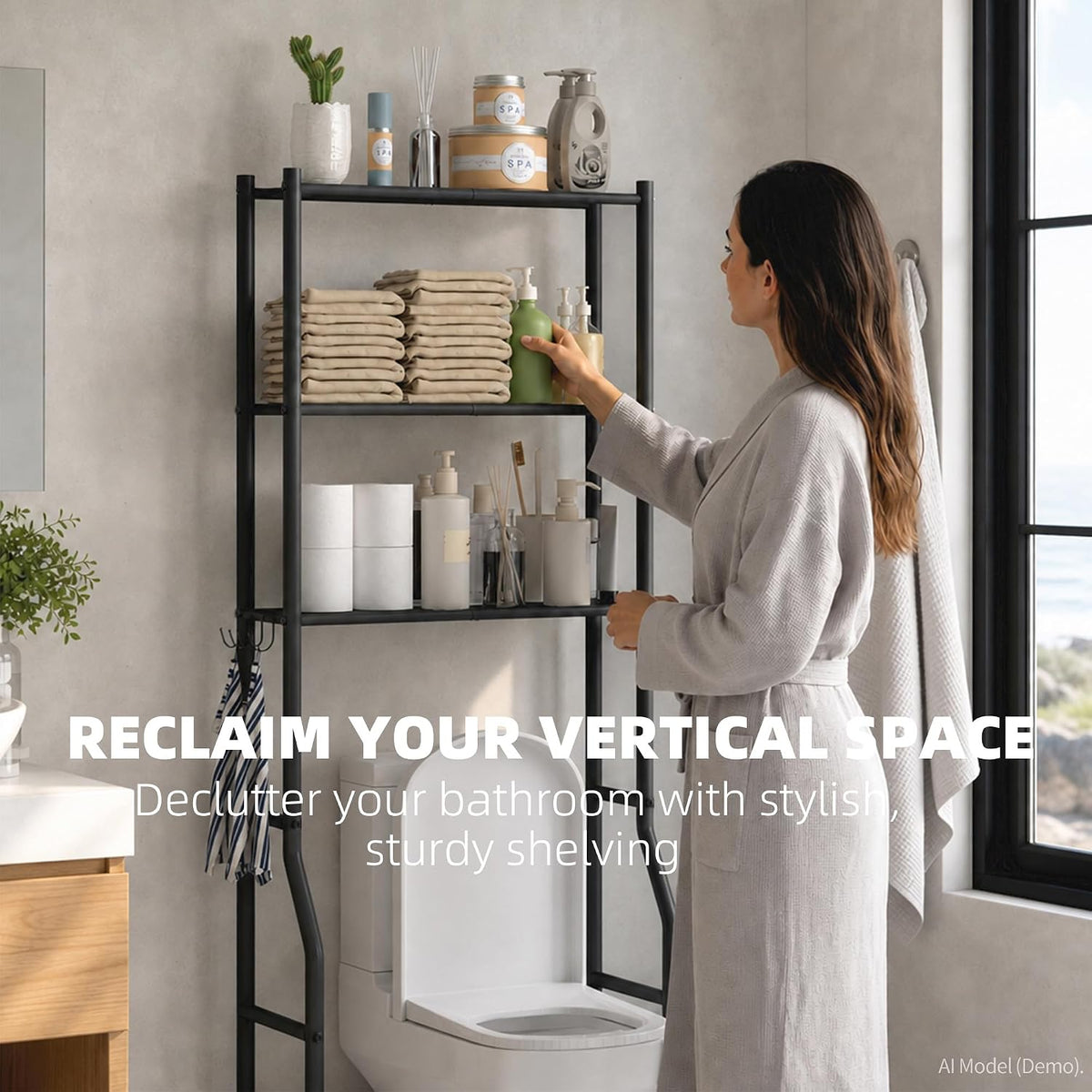 GloTika 3-Tier Over Toilet Shelf – Clean-Line Bathroom Storage in Matte Black for Intentional Living