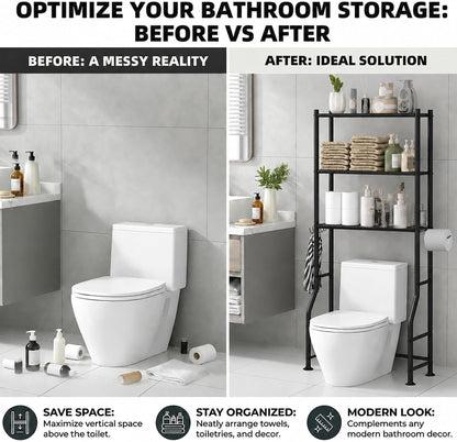 GloTika 3-Tier Over Toilet Shelf – Clean-Line Bathroom Storage in Matte Black for Intentional Living