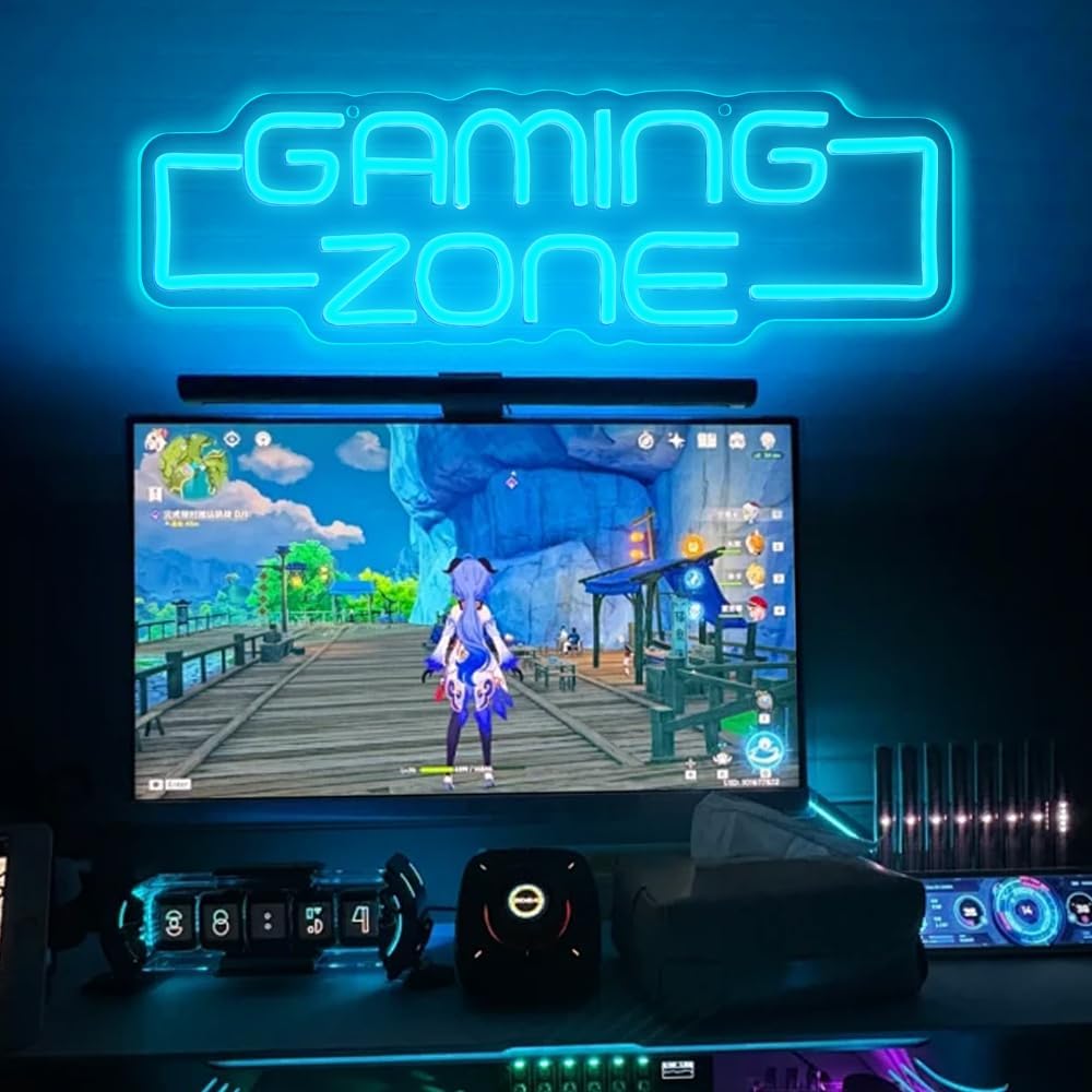 Glovolcy Gaming Neon Sign – Birthday Gift for Boys and Gaming Enthusiasts, Dimmable LED Wall Decor with USB Cord