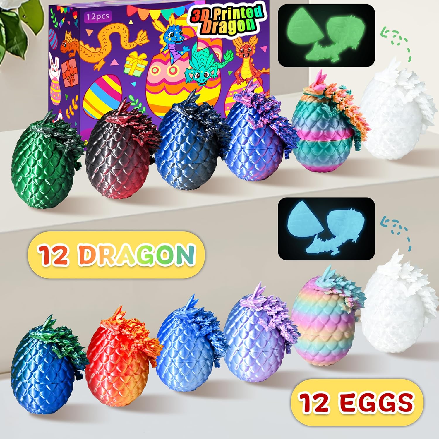 glow-in-the-dark finish on the dragons and/or eggs for nighttime play