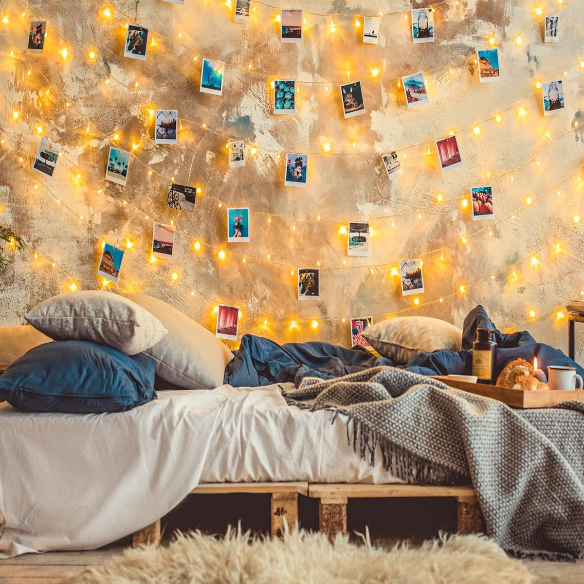 GlowNEST Fairy Lights – Bedroom Ceiling Canopy Lighting, Warm White 210 LED Transparent Wire