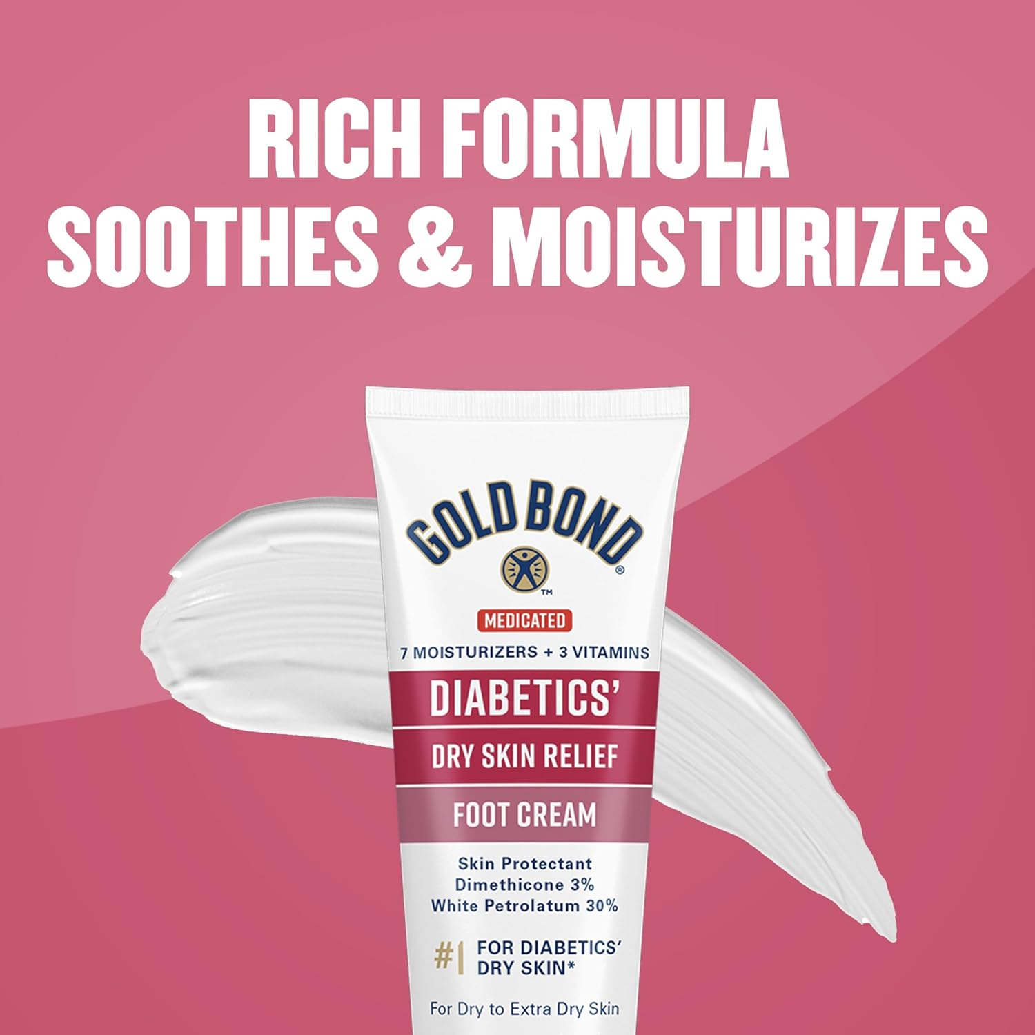 Gold Bond Diabetics' Dry Skin Relief Foot Cream – Fragrance-Free Bedtime Foot Care Ritual for Diabetic Skin, 3.4 oz.