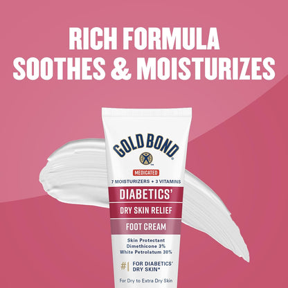 Gold Bond Diabetics' Dry Skin Relief Foot Cream – Fragrance-Free Bedtime Foot Care Ritual for Diabetic Skin, 3.4 oz.