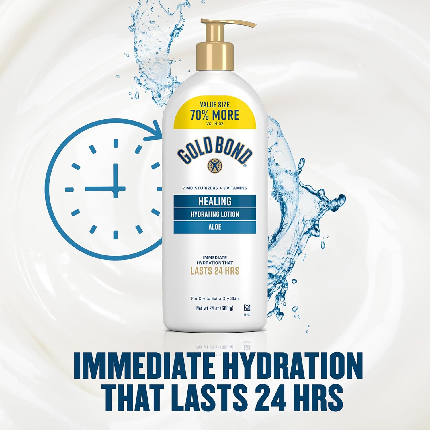 Gold Bond Healing Hydrating Lotion – Clean Pump-Bottle Moisturizer for Clutter-Free Bathroom Counters, 24 oz