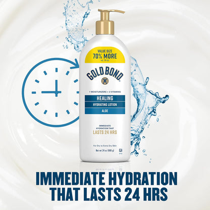 Gold Bond Healing Hydrating Lotion – Clean Pump-Bottle Moisturizer for Clutter-Free Bathroom Counters, 24 oz