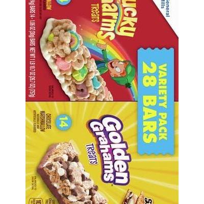 Golden Grahams Lucky Charms Cereal Bars – Kids Lunch Box Variety Pack, Grab-and-Go Snack for School and After-School, 28 Count