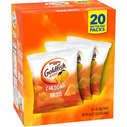Goldfish Cheddar Cheese Crackers – Office Desk Drawer Snack Pack, 20 Single-Serve Pouches for Work