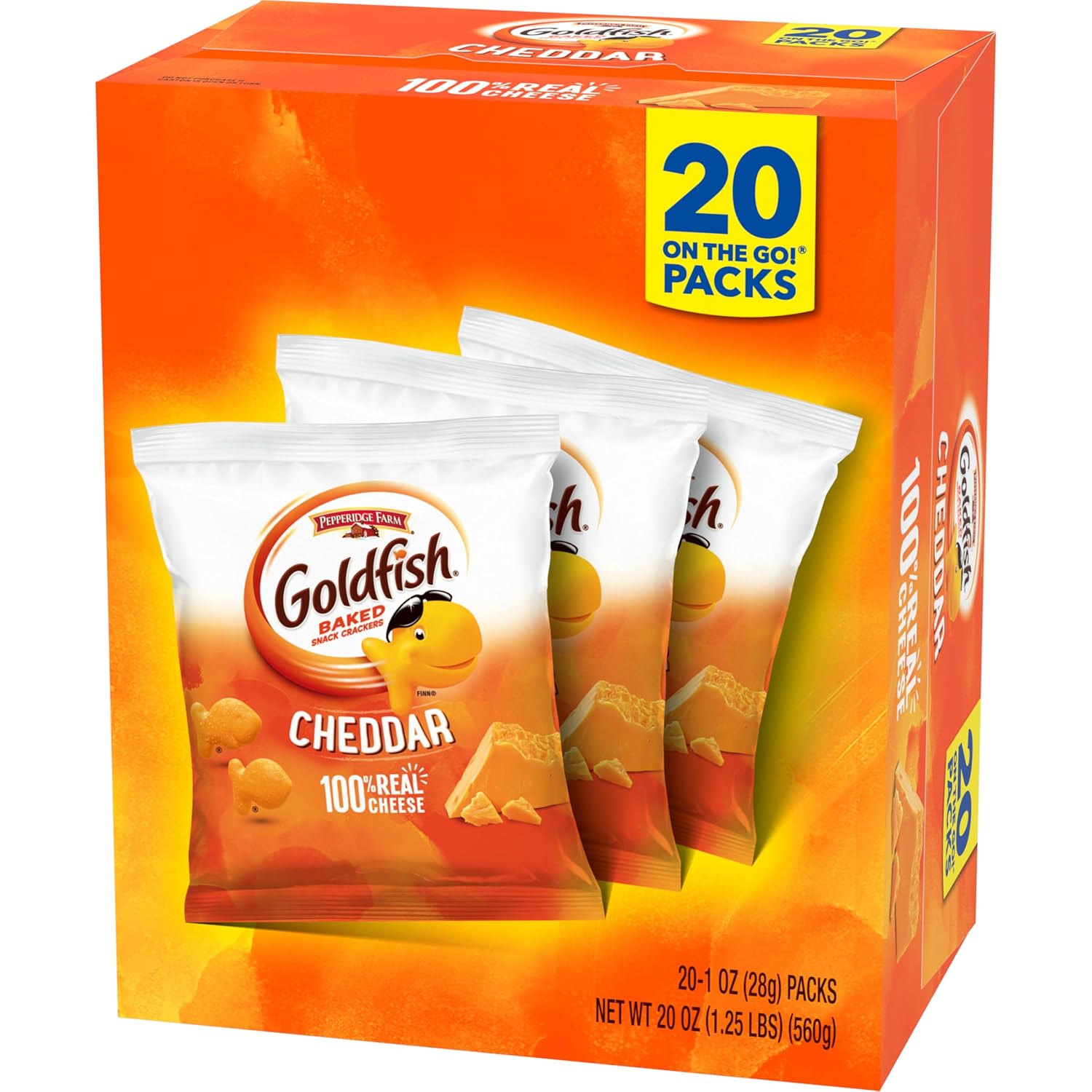 Goldfish Cheddar Cheese Crackers – Office Desk Drawer Snack Pack, 20 Single-Serve Pouches for Work