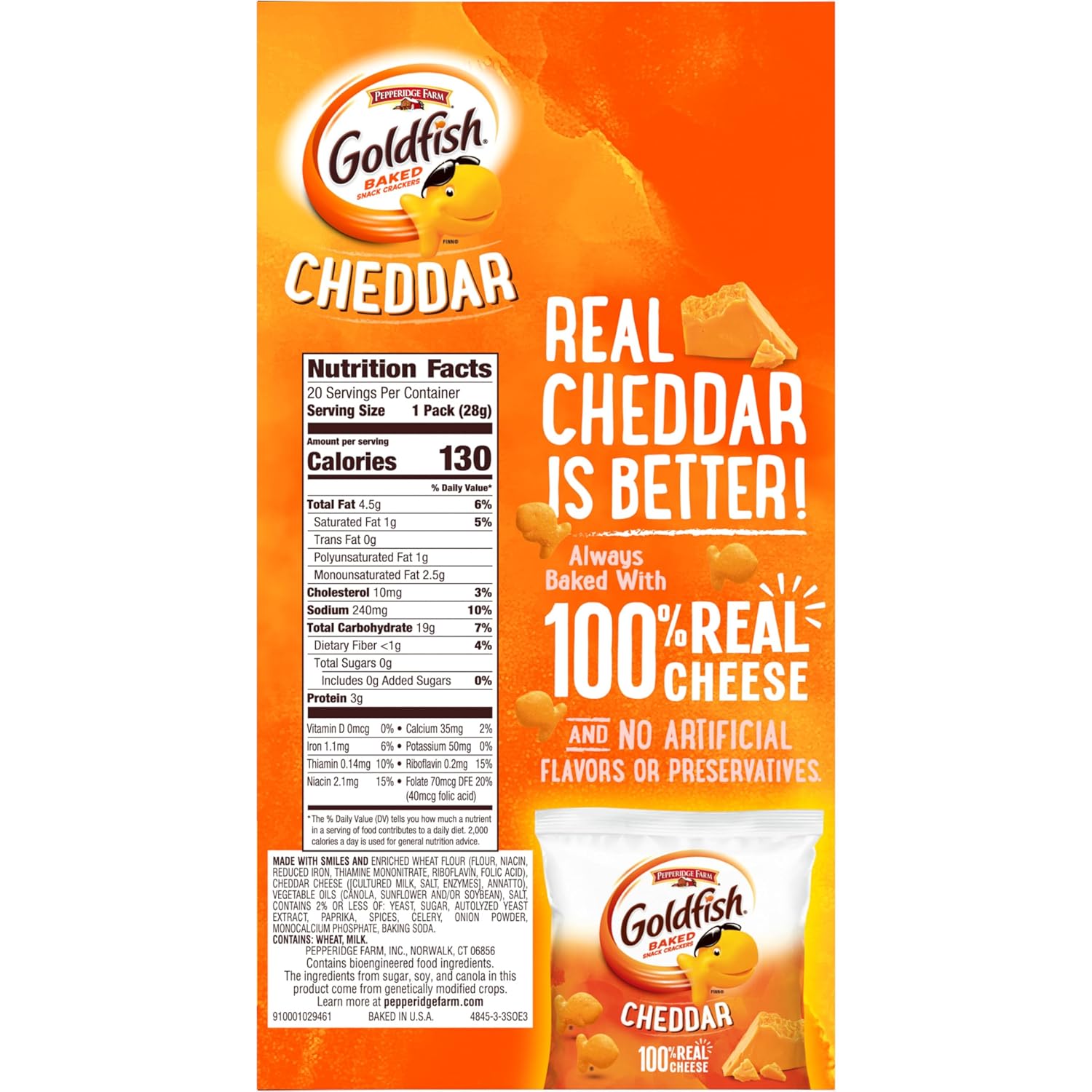 Goldfish Cheddar Cheese Crackers – Office Desk Drawer Snack Pack, 20 Single-Serve Pouches for Work