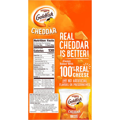 Goldfish Cheddar Cheese Crackers – Office Desk Drawer Snack Pack, 20 Single-Serve Pouches for Work