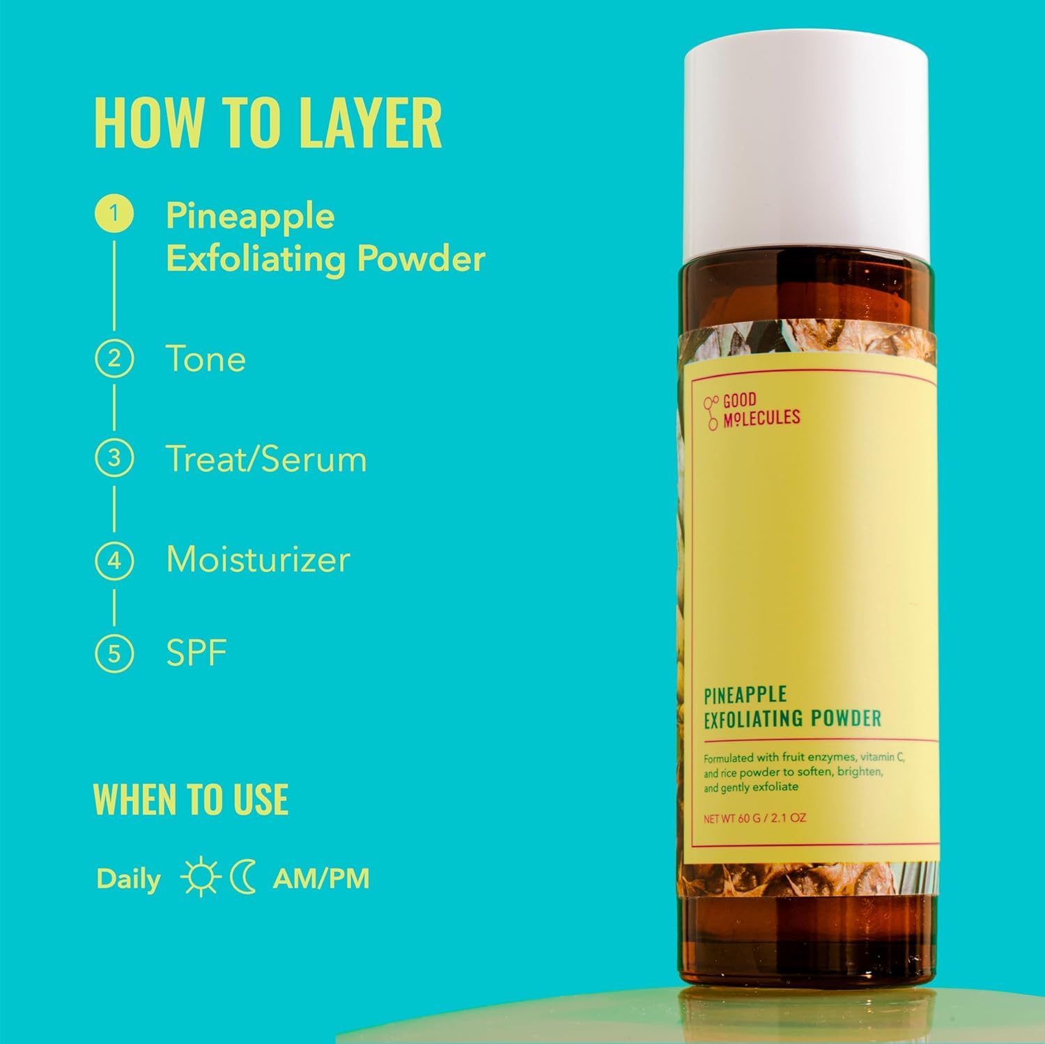 Good Molecules Pineapple Exfoliating Powder - Clean Beauty Staple for Uncluttered Vanity, Fragrance-Free Daily Face Scrub