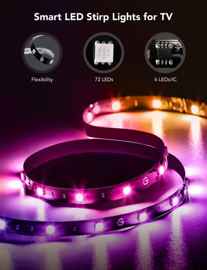 Govee RGBIC Backlight Strip – Cozy Bedroom Accent Lighting for 40-50 inch TVs, 77 Scene Modes & Music Sync