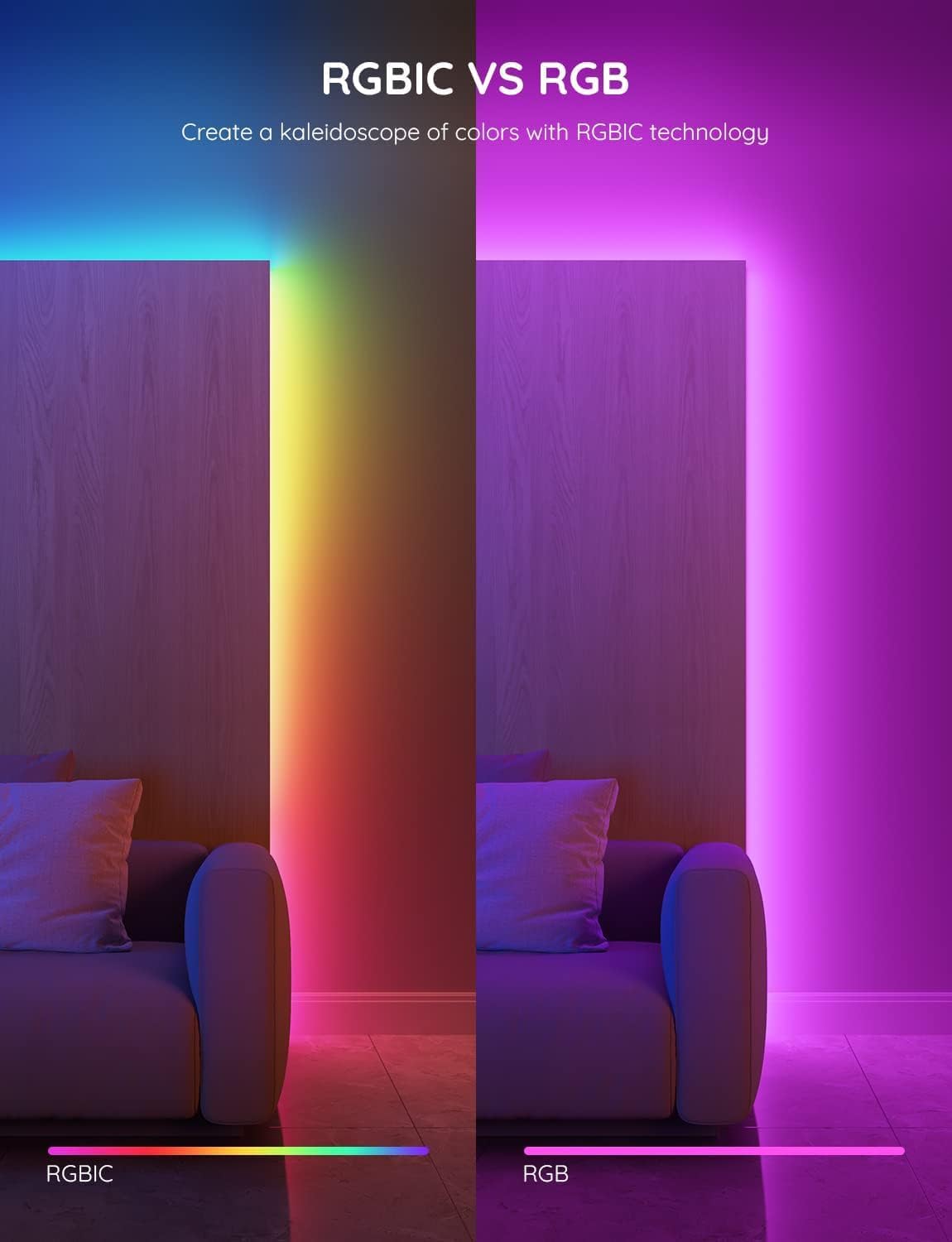 Govee RGBIC LED Strip Lights – Family-Friendly Playroom Accent Strip with Auto Shutoff Timer, 32.8ft