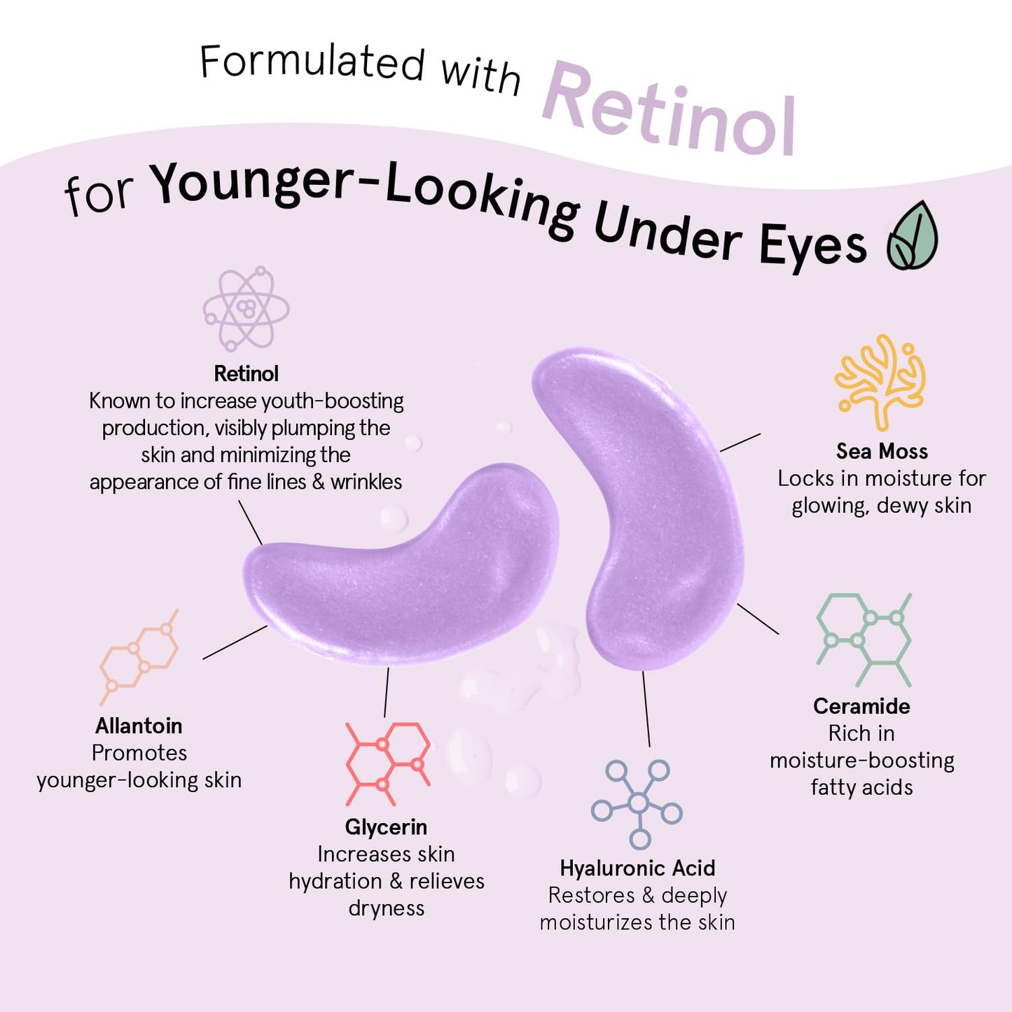 grace & stella Retinol Under Eye Patches - Bridesmaid Gift for Her, Overnight Dark Circle Treatment in Purple, 24 Pairs