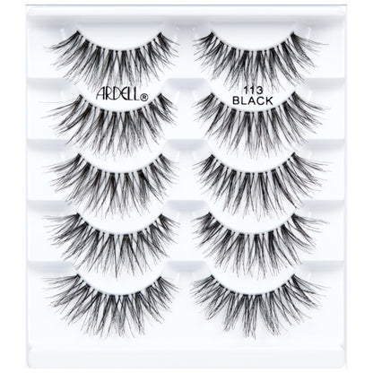 graduated mixed-length wispy lash pattern with longer center strands to open eyes