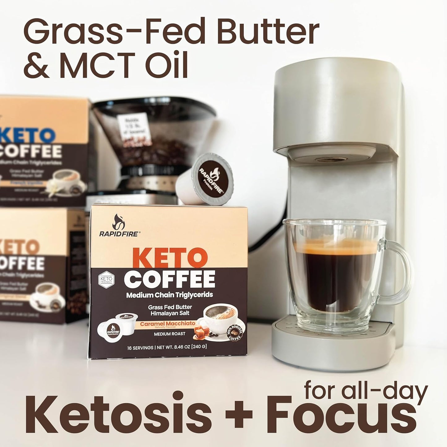 grass-fed butter blended into the pod for creamy mouthfeel and satiety