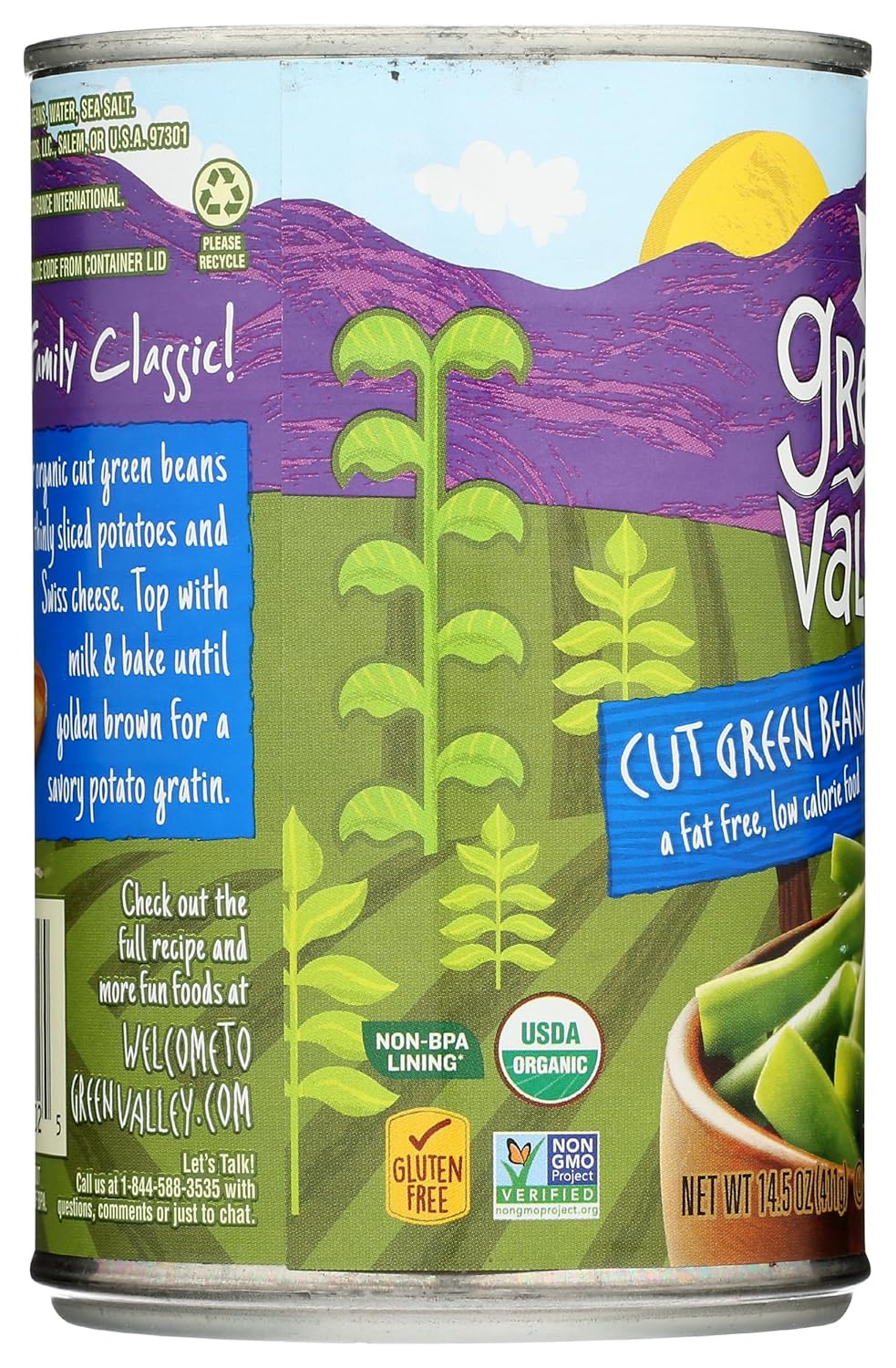 Green Valley Organic Cut Green Beans – Three-Ingredient Pantry Staple for Clutter-Free Kitchens, 14.5 oz Single Can