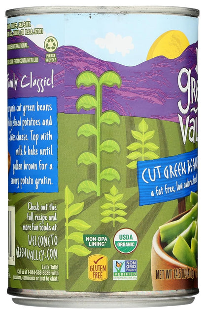 Green Valley Organic Cut Green Beans – Three-Ingredient Pantry Staple for Clutter-Free Kitchens, 14.5 oz Single Can