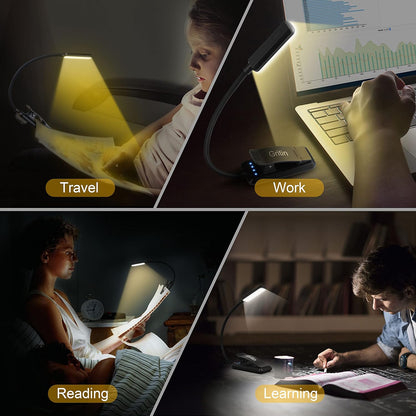 Gritin 9 LED Rechargeable Book Light for Reading in Bed - Clean Modern Reading Light for Uncluttered Bedside, Simple USB Rechargeable Clip on Book Lamp