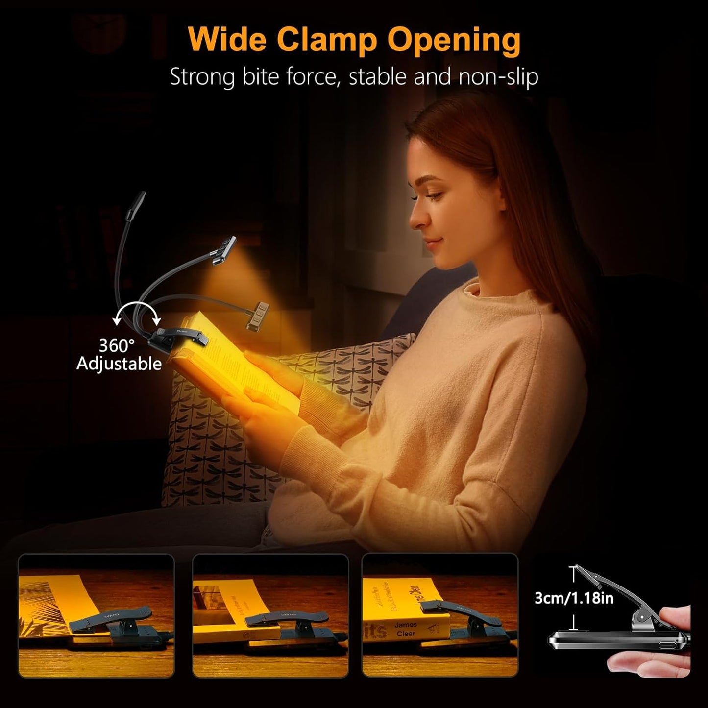 Gritin Clip On Book Reading Light with 3 Color Modes – Cozy Valentine's Day Gift for Her and Book Lovers