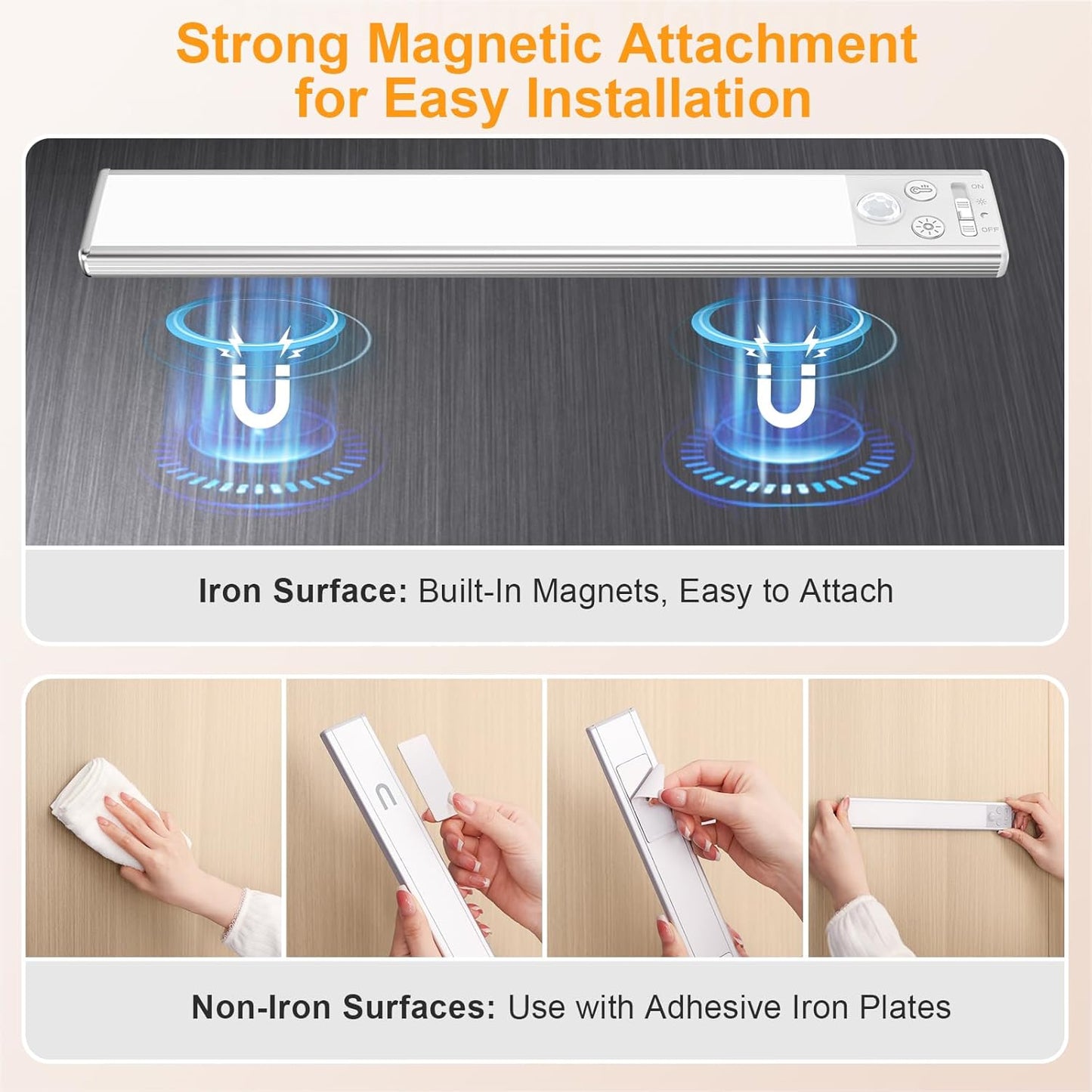 Gritin Under Cabinet Lighting - Clean Aluminum Profile Magnetic Mount for Clutter Free Countertops