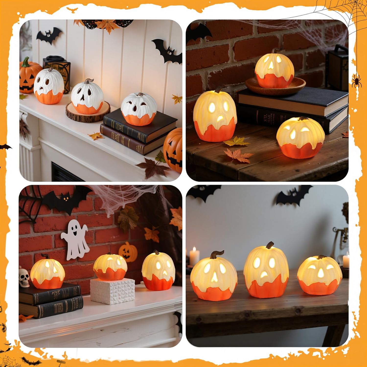 Halloween Decorations Light Up Ghost Pumpkin Set of 3 – Flameless LED Alternative to Candles Around Curtains and Kids