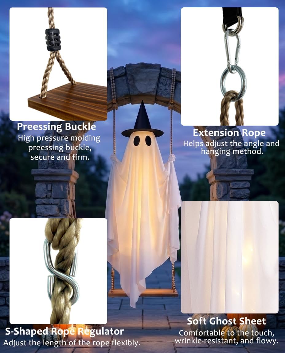 Halloween Haunt Co. Swinging Ghost – Spooky Seasonal Gift for Her, Halloween Lovers and Decor Enthusiasts