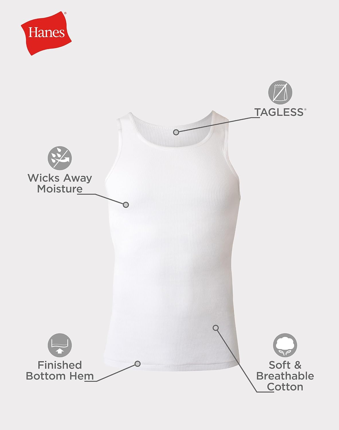 Hanes Men's Cotton Tank Undershirt – Simple Wardrobe Staple, Clean-Layer Essential in White