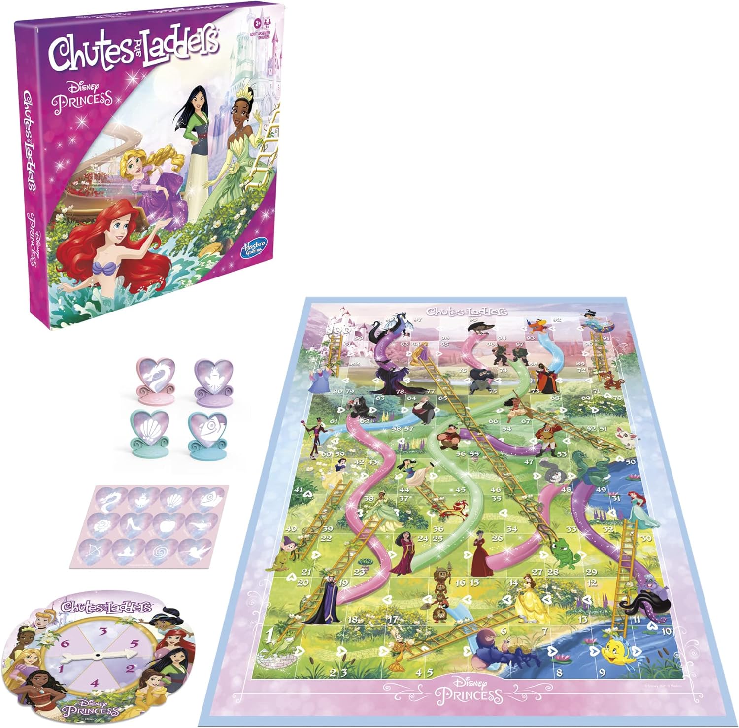 Hasbro Gaming Chutes and Ladders Disney Princess Edition – Safe Preschool Board Game for Kids Ages 3+, Playroom and Family Game Night Activity for 2-4 Players