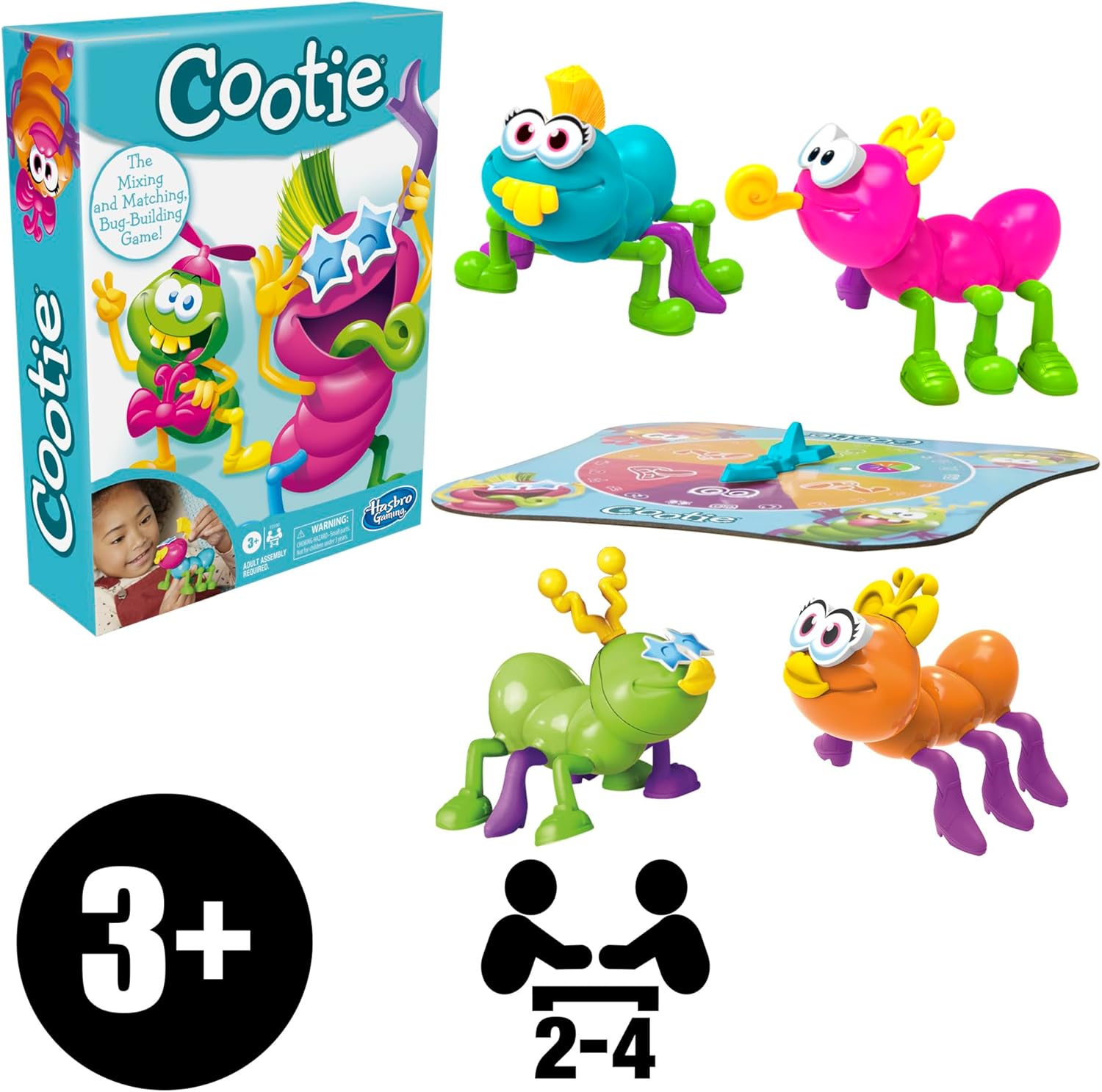 Hasbro Gaming Cootie Bug-Building Game – Chunky Safe Plastic Pieces for Kids 3-5, No Small Parts Hazard in Playroom
