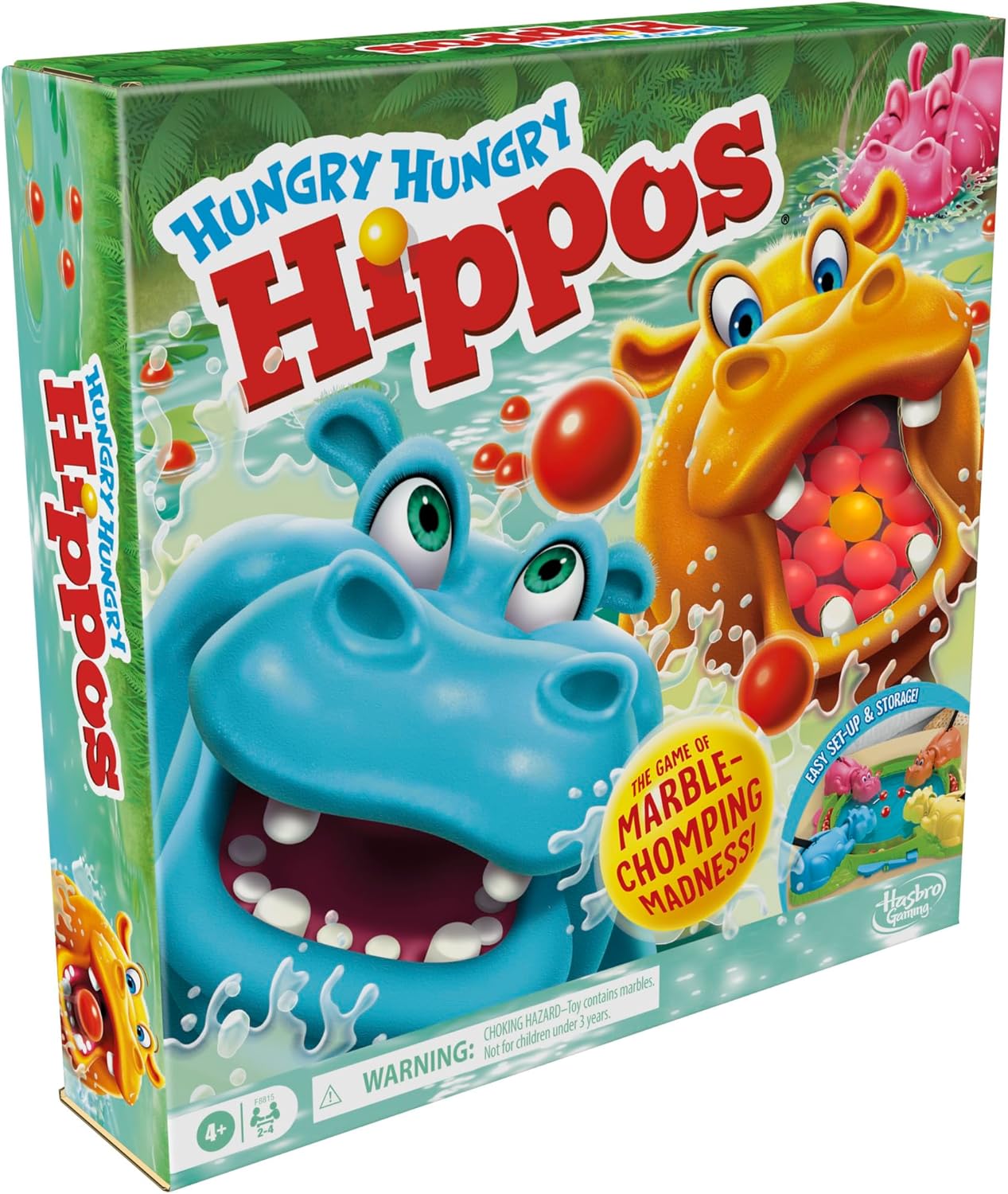 Hasbro Gaming Hungry Hungry Hippos Game – Nostalgic Birthday Gift for 4 Year Old Boy or Girl, Classic Marble Chomping Family Activity