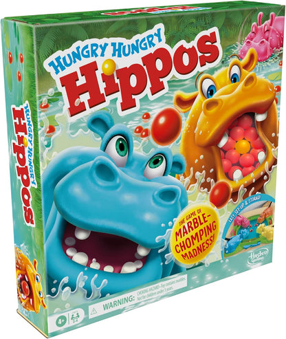 Hasbro Gaming Hungry Hungry Hippos Game – Nostalgic Birthday Gift for 4 Year Old Boy or Girl, Classic Marble Chomping Family Activity