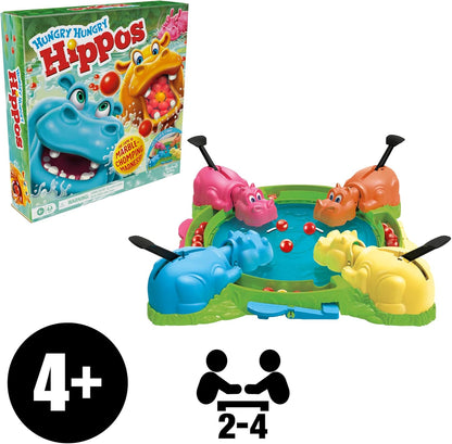 Hasbro Gaming Hungry Hungry Hippos Game – Nostalgic Birthday Gift for 4 Year Old Boy or Girl, Classic Marble Chomping Family Activity