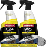 Weiman Heavy Duty Stove and Oven Cleaner and Degreaser for Backyard BBQ Grills, Patio Cookout Cleanup, 24 Oz 2-Pack with Microfiber Towel