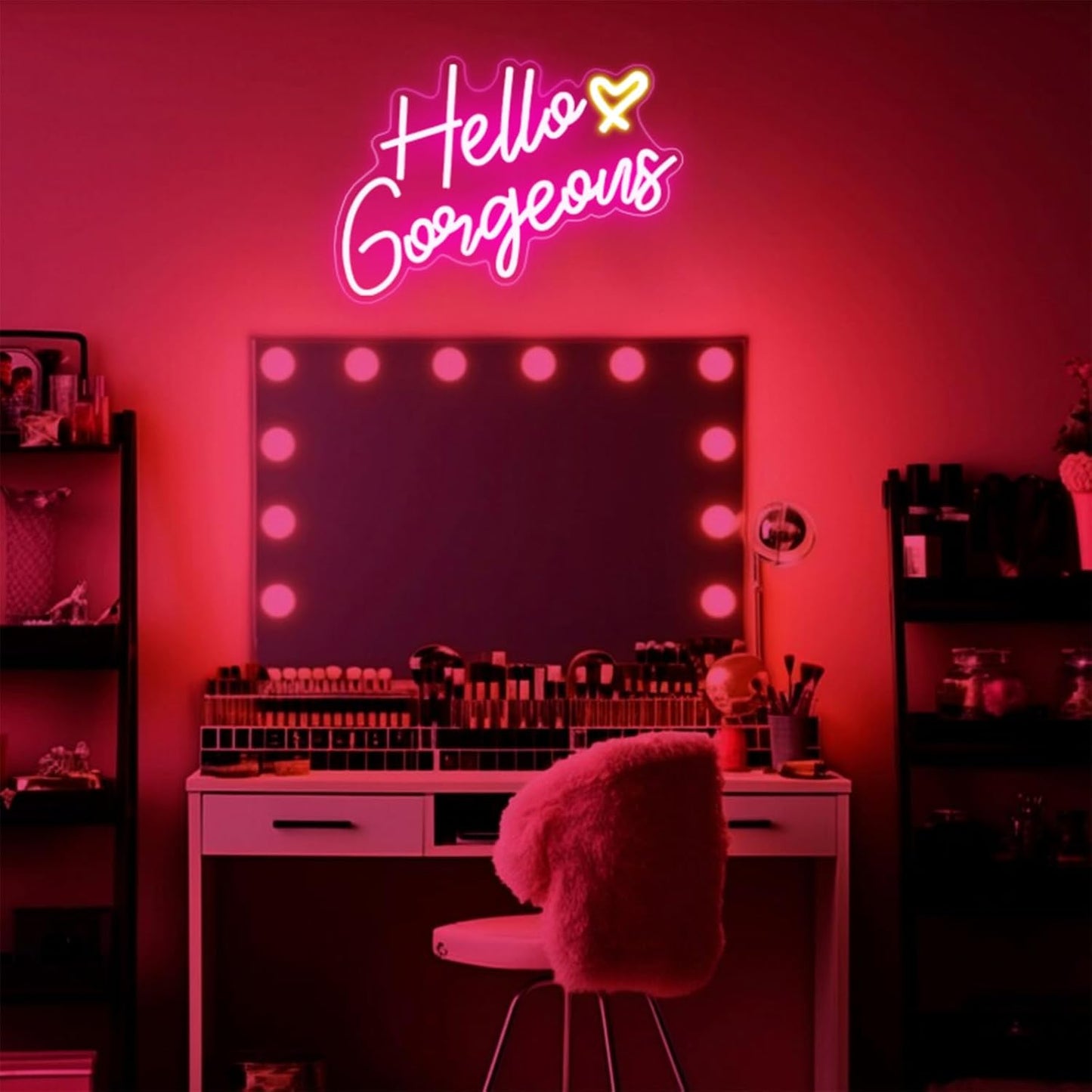 Hello Gorgeous Neon Sign – Child-Safe Pink LED Light for Tween Bedroom, Cool-Run USB 5V with No Heat Risk