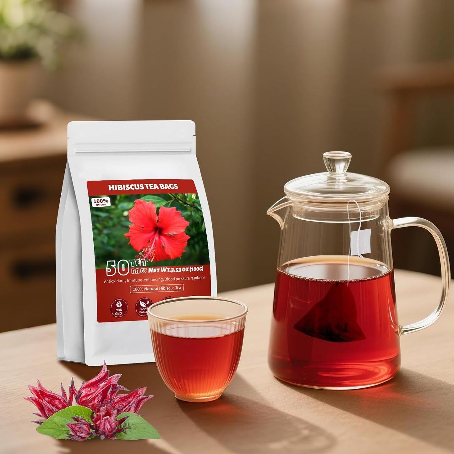 Hibiscus Tea Bags – Uncluttered Kitchen Counter Staple, Single-Ingredient Organic Herbal Tea