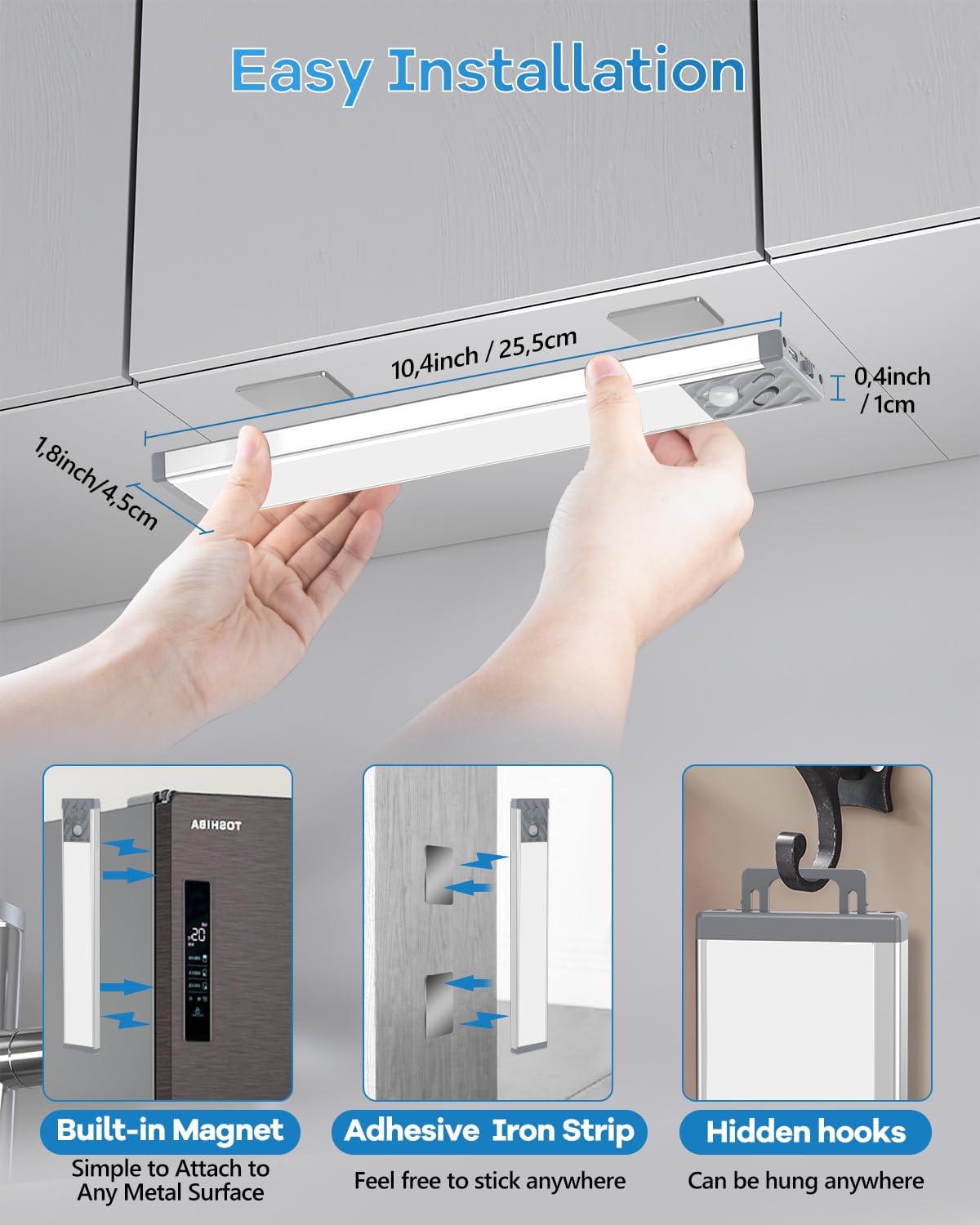 HIBOITEC Task Lighting Bar – Focus-Friendly Rechargeable Under-Cabinet Light for Home Office Prep, 5-Level Dim 2-Pack