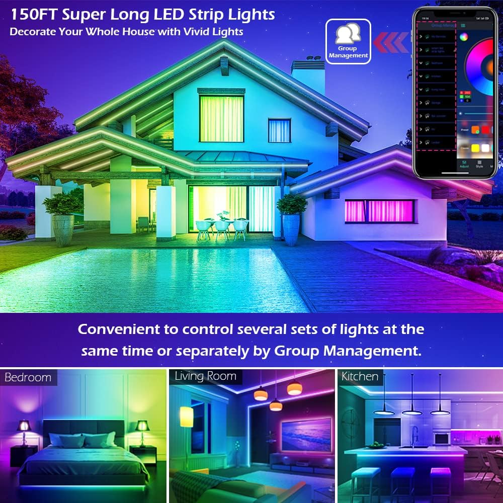 HiLighting 200FT Smart LED Strip Lights – 16 Million Color Ambient Lighting Kit with App Control for Behind TV, Ceiling and Staircase