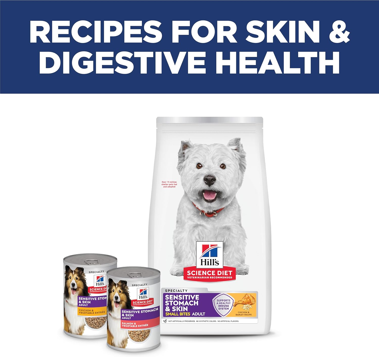 Hill's Science Diet Sensitive Stomach & Skin Small Bites Dry Dog Food – Daily Digestive Wellness Formula for Small Breed Adults, Chicken Recipe, 4 lb Bag