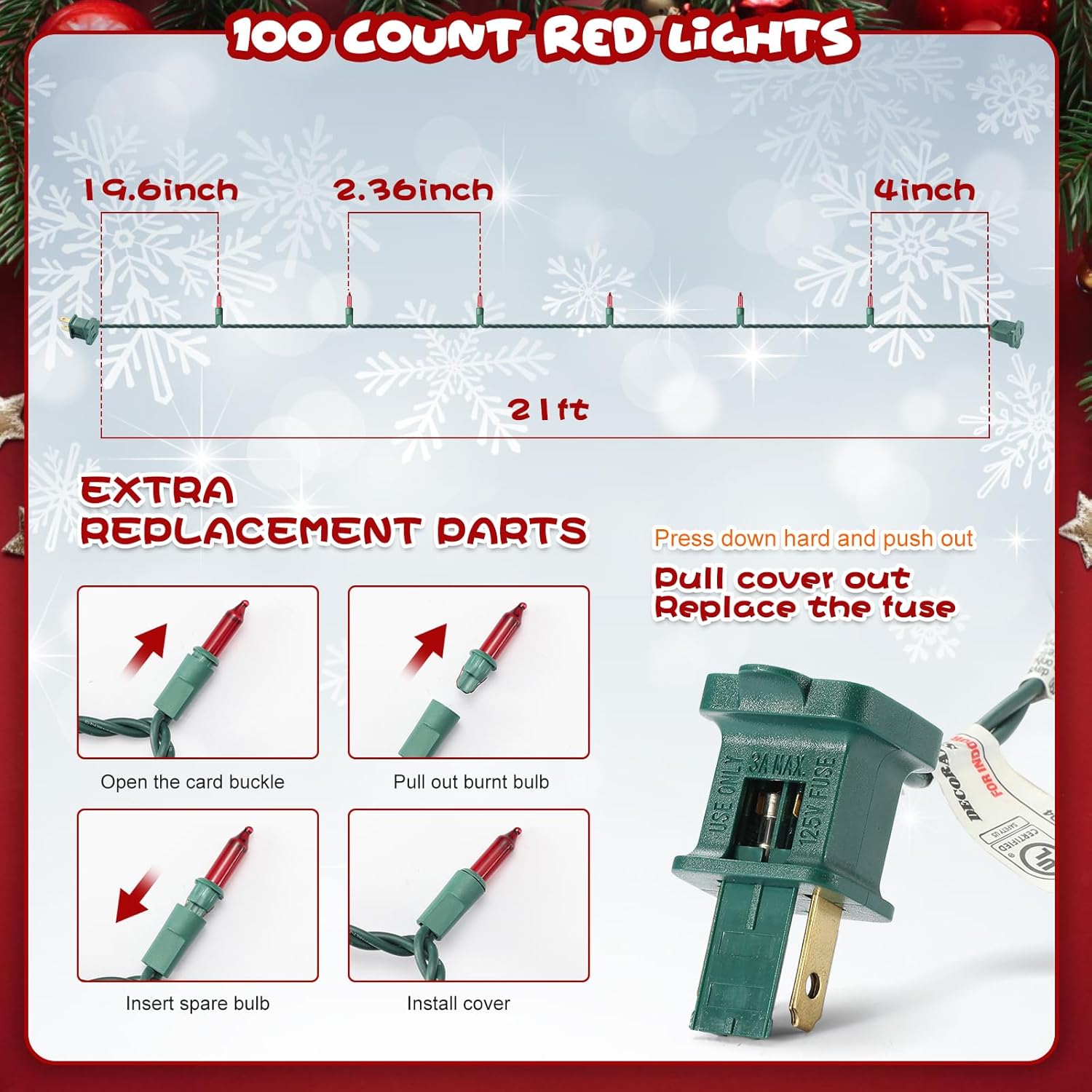 Holiday Charm 100-Count Red Christmas String Lights 21ft Green Wire Thoughtful Housewarming and Holiday Gift for Her
